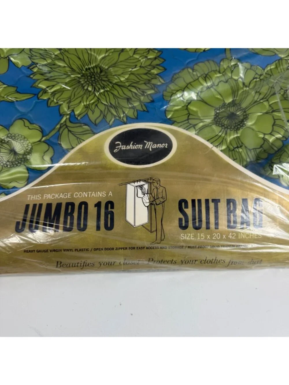 NOS Jumbo 16 Floral Print Suit Bag By Fashion Manor Zipper 15x20x42 Vintage